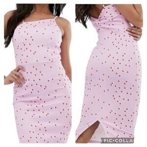 ASOS Pink‎ Geo Column Midi Dress Asymmetrical Neckline Back Knot Detail Sz 4
